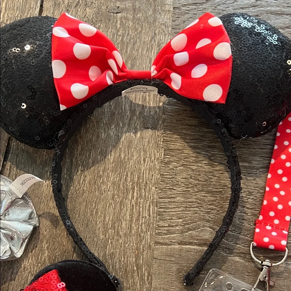 Disney vacation Minnie Mouse Sequin Ear Headbands Bundle - Red & Black Polka Dot